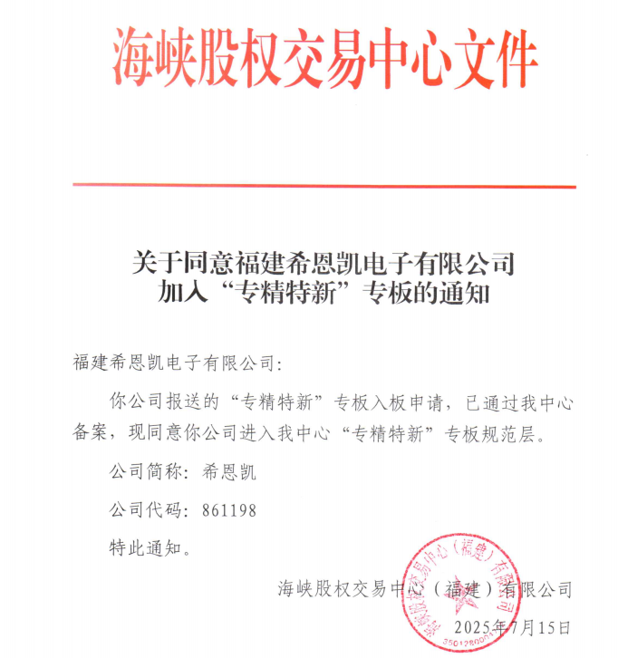 CNK Electronics úspešne pristála v špeciálnej rade „SRUI“ Strait Equity Exchange a napísala novú kapitolu v oblasti služieb kapitálového trhu v okrese Wuping